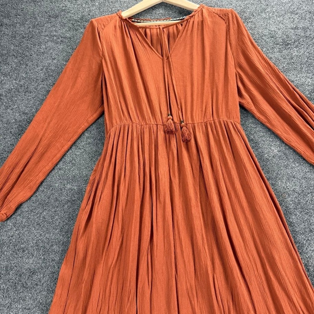 Knox Rose Orange Boho Midi Dress Women's Medium Approx Tiered Ruffle Long Sleeve - Picture 9 of 14